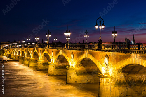 Old stony bridge in Bordeaux