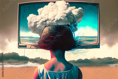 abstract brain explosion from tv. Generative AI, Generative, AI photo