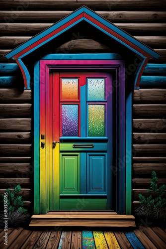 illustration  the impressive front door of a wooden generative ai