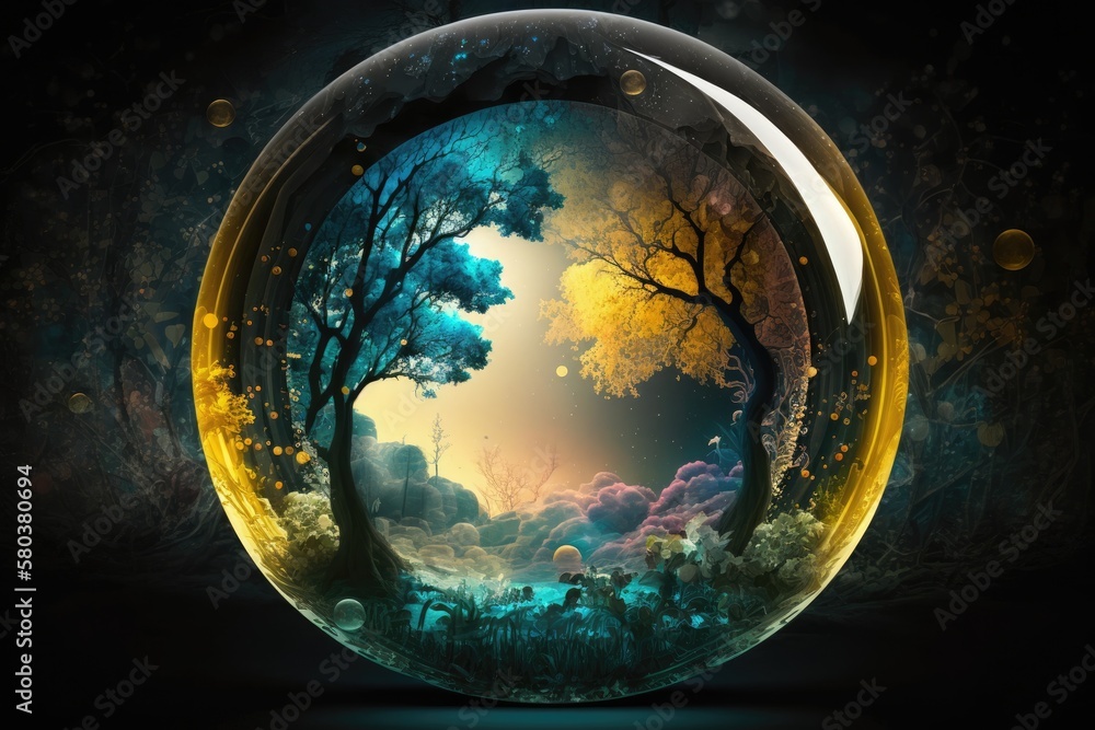 Abstract nature backdrops for your design, world inside the bubble. Generative AI Abstract nature backdrops for your design, world inside the bubble. Generative AI