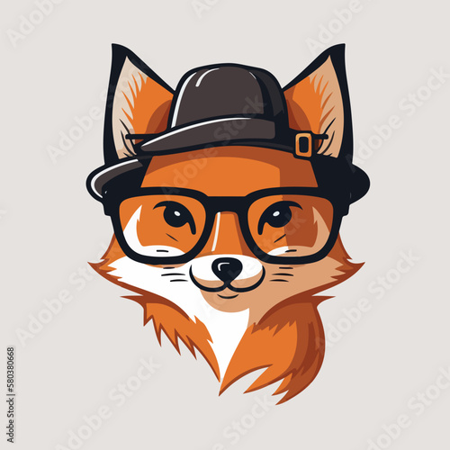 Cute fox cartoon style flat vector illustration with isolated background
