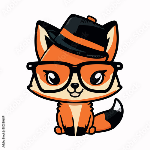 Cute fox cartoon style flat vector illustration with isolated background