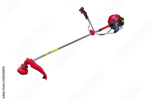 brush cutter on a white background,gardener's tool, gasoline trimmer, brush cutter