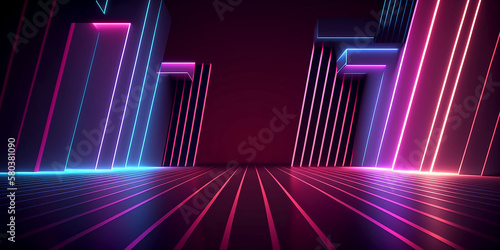 3d rendering, abstract background of colorful neon wavy line glowing in the dark. Modern simple wallpaper ai generate 