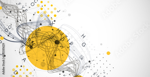 Vector abstract background with a wireframe dynamic pipes, line and particles inside circle.