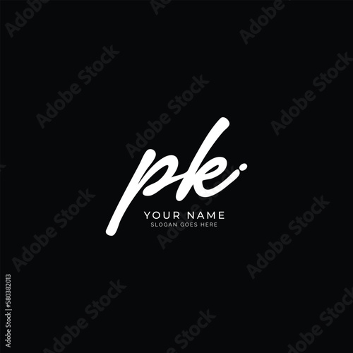 P, K, PK Initial letter handwriting and signature vector logo