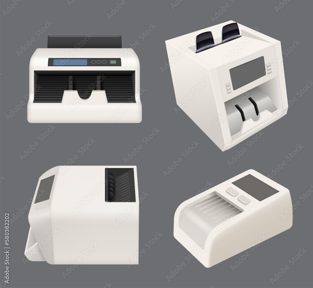 Counter money. Bank vault electronic counter machine for cash money decent vector realistic template Counter money. Bank vault electronic counter machine for cash money decent vector realistic template