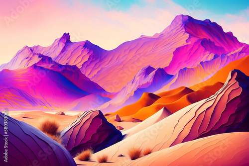 Abstract Pastel Landscape Of Desert Mountains  Abstract Pastel Vivid Colors Landscape Of Desert Mountains  Dunes And Sand  A Beautiful  Romantic Place In Nature  Generative Ai