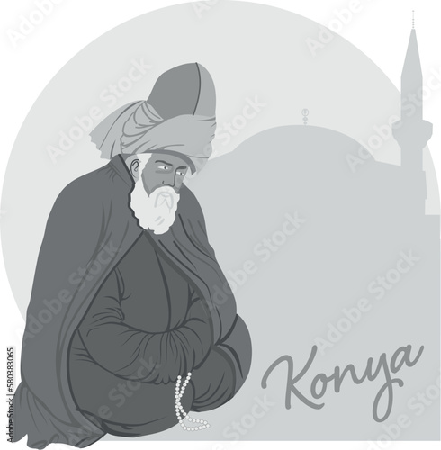 Isolated. Suitable for any print and on line media need - Turkey Konya Mevlana. Mevlana Celaleddin Rumi is a symbol of tolerance and peace.