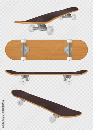 Skateboards. Realistic sport items for skateboard riders decent vector template set isolated