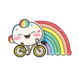 Classic bicycle with heart. Kawaii style.