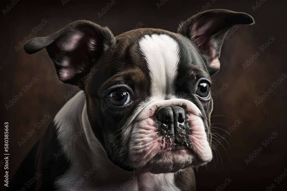 Four month old Boston terrier puppy. Generative AI