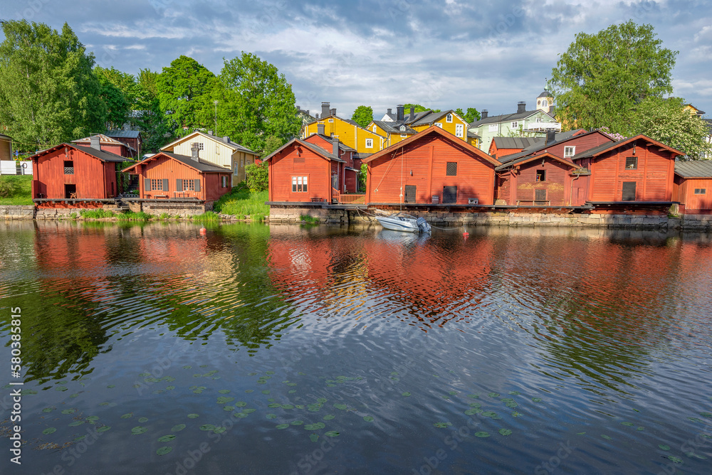 Obraz premium View of the river embankment of the city of Porvoo on a summer day. Finland