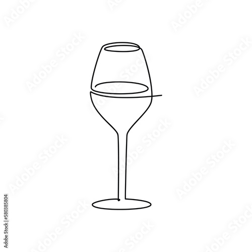 One line continuous drawing. Wine glass icon vector illustration. Hand drawn linear silhouette. Minimal design element for print, banner, card, wall art poster, brochure, shop product logo, emblem.