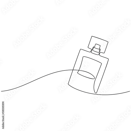 Abstract hand drawn perfume bottle vector. One line continuous drawing illustration. Linear fragrance silhouette icon. Minimal design element, print, banner, card, wall art poster, brochure, logo.