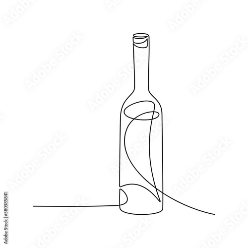 Abstract wine bottle vector one line continuous drawing illustration. Hand drawn linear silhouette icon. Minimal design element for print, banner, card, wall art poster, brochure, product logo.