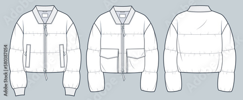 Fotografiet Set of padded crop Jacket technical fashion Illustration