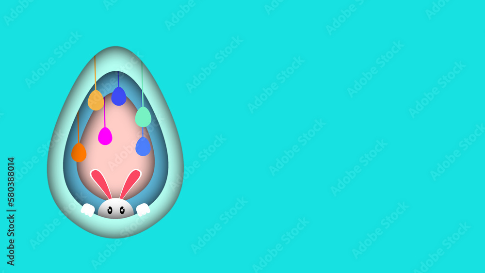 Easter concept illustration with little bunny and small hanging eggs Easter concept illustration with little bunny and small hanging eggs