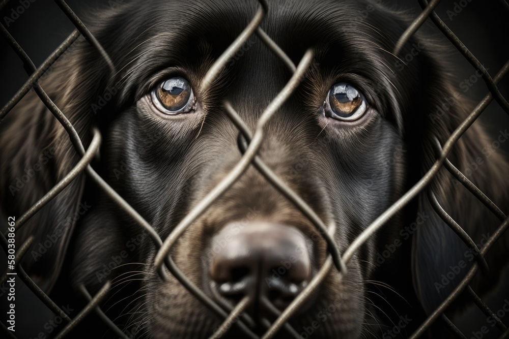 Sad animal eyes up close. A picture of a pet. Cute dog was left behind bars. The hungry pet wants food. A shelter has a lonely dog who is waiting to be adopted. Animal mistreatment. Generative AI Sad animal eyes up close. A picture of a pet. Cute dog was left behind bars. The hungry pet wants food. A shelter has a lonely dog who is waiting to be adopted. Animal mistreatment. Generative AI