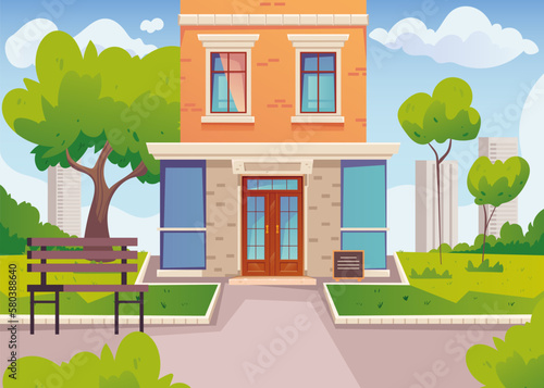 House street city road town sidewalk empty scene concept. Vector graphic design illustration