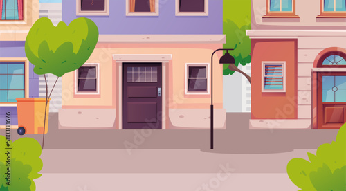 House street city road town sidewalk empty scene concept. Vector graphic design illustration