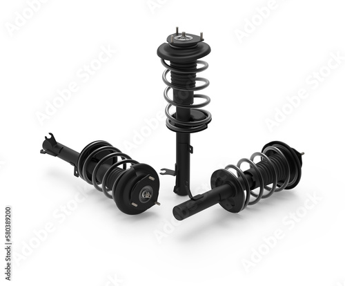 Car front shock absorber. Car suspension part.  Isolated on transparent background.