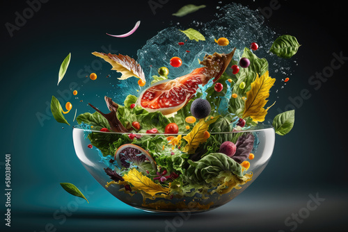glass bowl with vegetables created with Generative AI technology