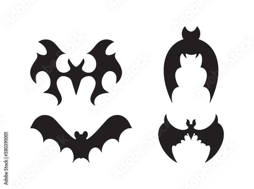 Bats set. Vector filled icons for creating tattoos and stickers.