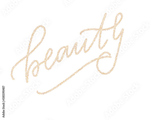 Gold shimmer glitter beauty phrase. Female beauty brush stroke banner tamplate