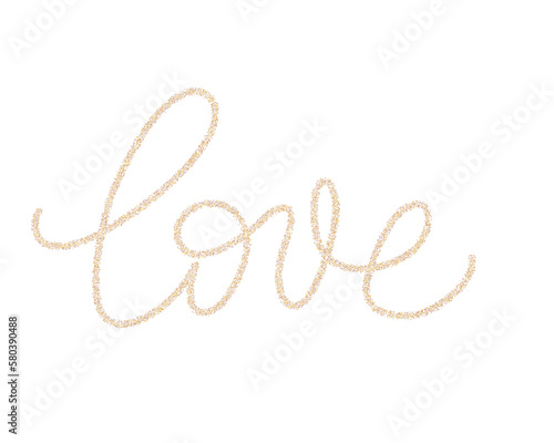 Gold shimmer glitter abstract love phrase. Female beauty brush stroke banner tamplate