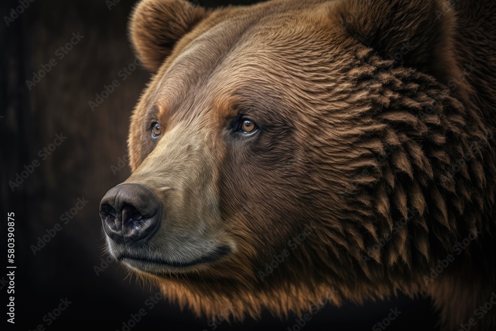 Beautiful close up of a serious brown bear. Generative AI Beautiful close up of a serious brown bear. Generative AI