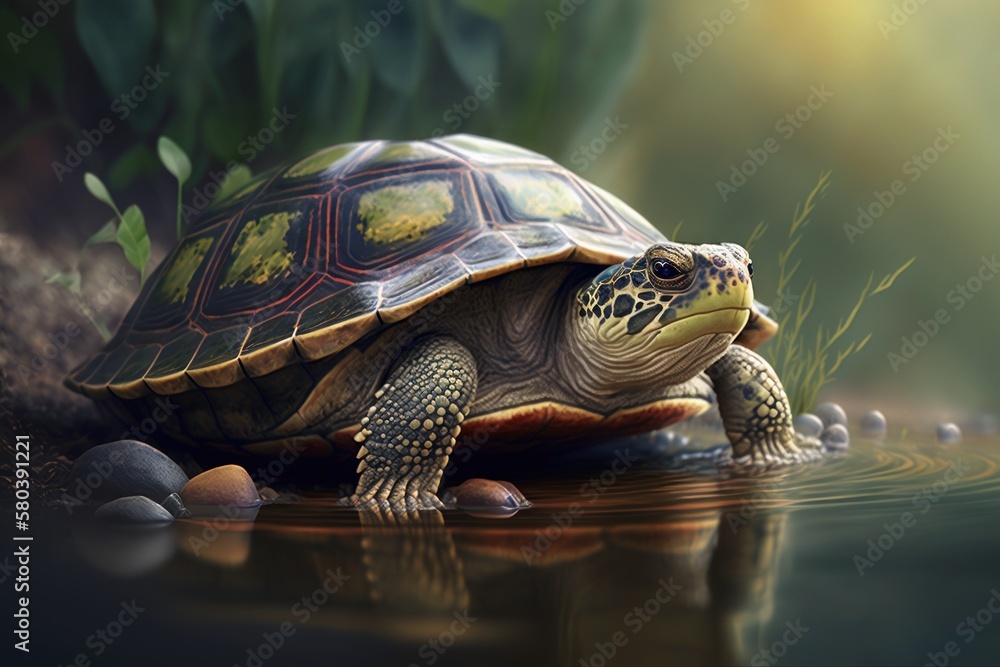 Obraz premium Turtle standing on water surface