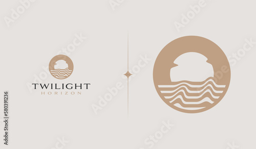 Canvas Print Sunset wave Monoline Logo Template