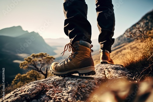 Cropped View of Hiking Boots on Mountain Trail AI Generated © Digital Dreamscape