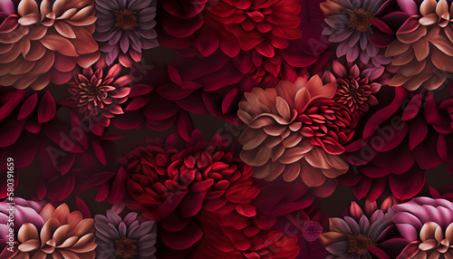 seamless pattern of beardeaux color floral -AI Generative 