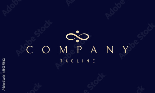 Vector golden logo on which an abstract image of an infinity sign with two dots implying a constant balance.