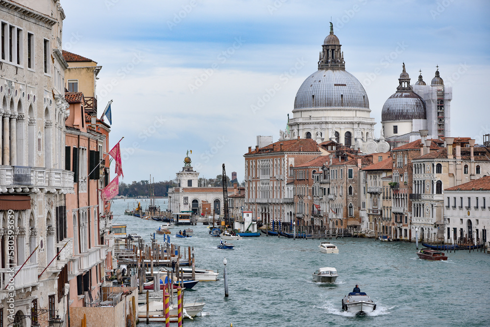Venice, Italy - 14 Nov, 2022: Basilica Santa Maria and the Grand Canal from Ponte dell'Accademia