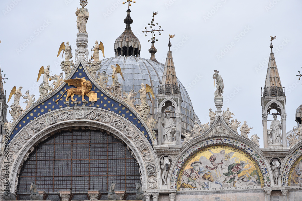 Venice, Italy - 14 Nov, 2022: Gilded domes of the Basilica di San Marco