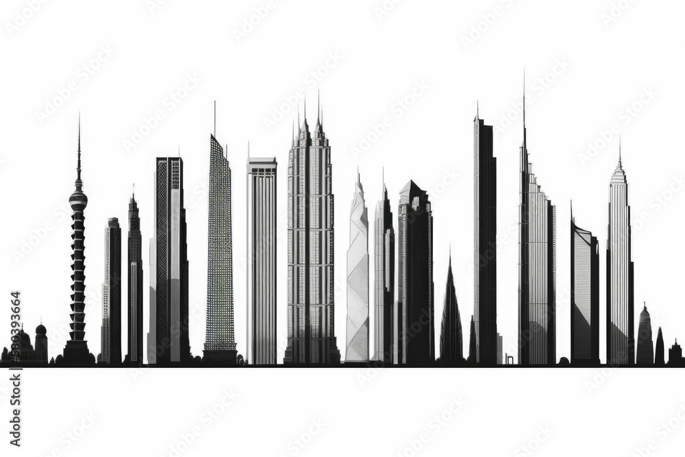 Skyline of skyscrapers drawn on a white background. Generative AI Skyline of skyscrapers drawn on a white background. Generative AI