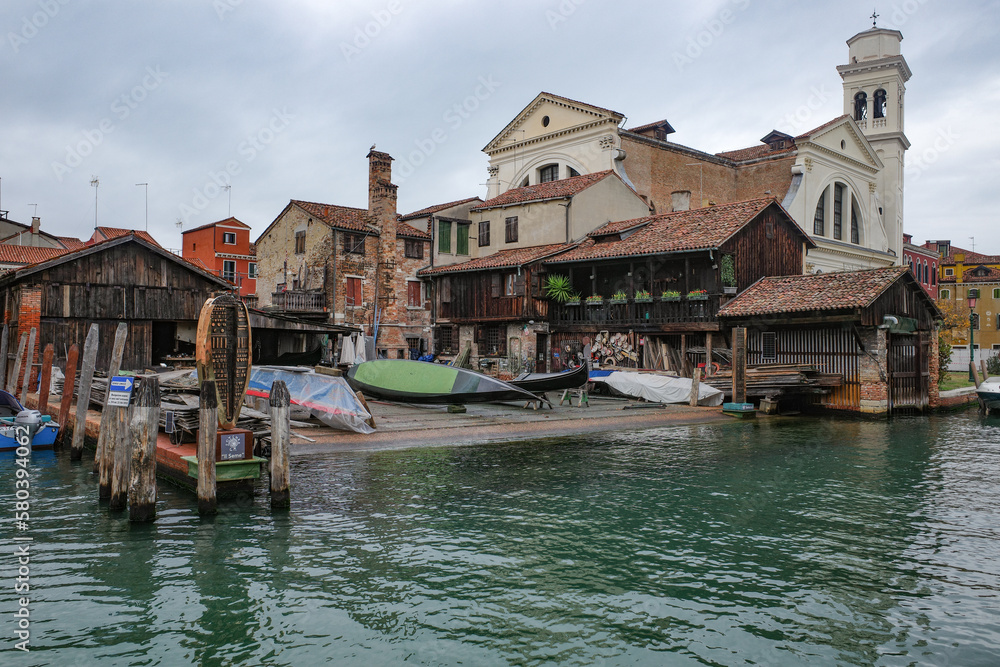 Venice, Italy - 14 Nov, 2022: Gondola workshop of Squero San Trovaso