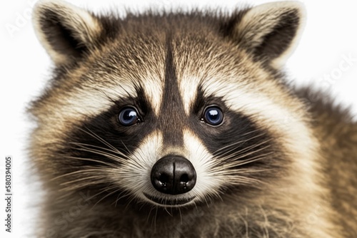 Close up portrait of a raccoon on a white background. Generative AI