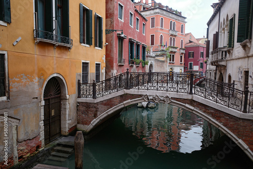Venice, Italy - 15 Nov, 2022: Bridge over Venetian canals
