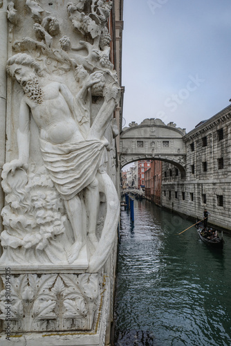 Venice, Italy - 15 Nov, 2022: Bridge of Sighs, or Ponte de Suspiri, and the Doges Palace © Mark