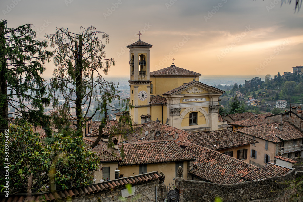 Obraz premium Church of Santa Grata Inter Vites in Bergamo. Scenic views of Citta Alta, town's upper district. Bergamo, Italy.