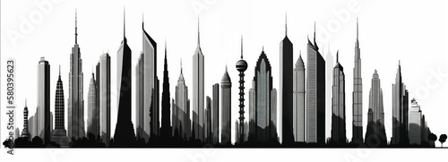 Skyline of skyscrapers drawn on a white background. Panoramic view. Generative AI