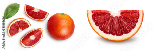 Fototapeta Naklejka Na Ścianę i Meble -  Blood red oranges with slices isolated on white background . Top view. Flat lay