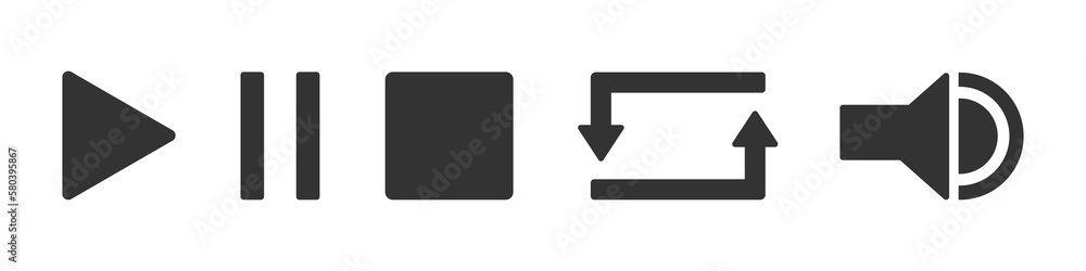 Media player black vector icons set Media player black vector icons set