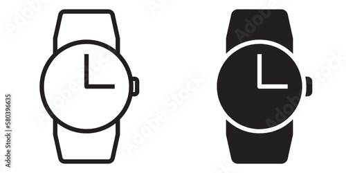 ofvs337 OutlineFilledVectorSign ofvs - wristwatch vector icon . watch sign . time management . 3 o'clock . isolated transparent . black outline and filled version . AI 10 / EPS 10 / PNG . g11677