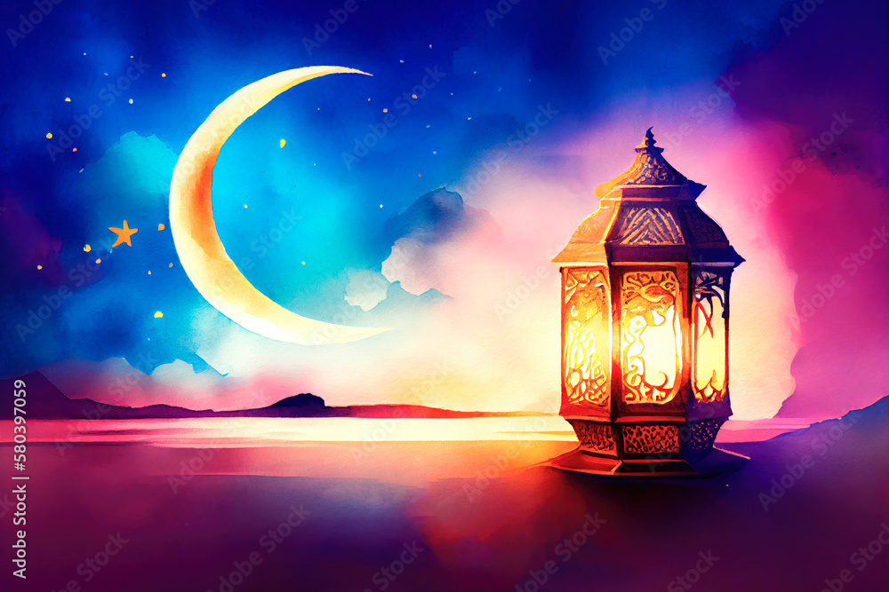 ramadan watercolor background, ai generation ramadan watercolor background, ai generation