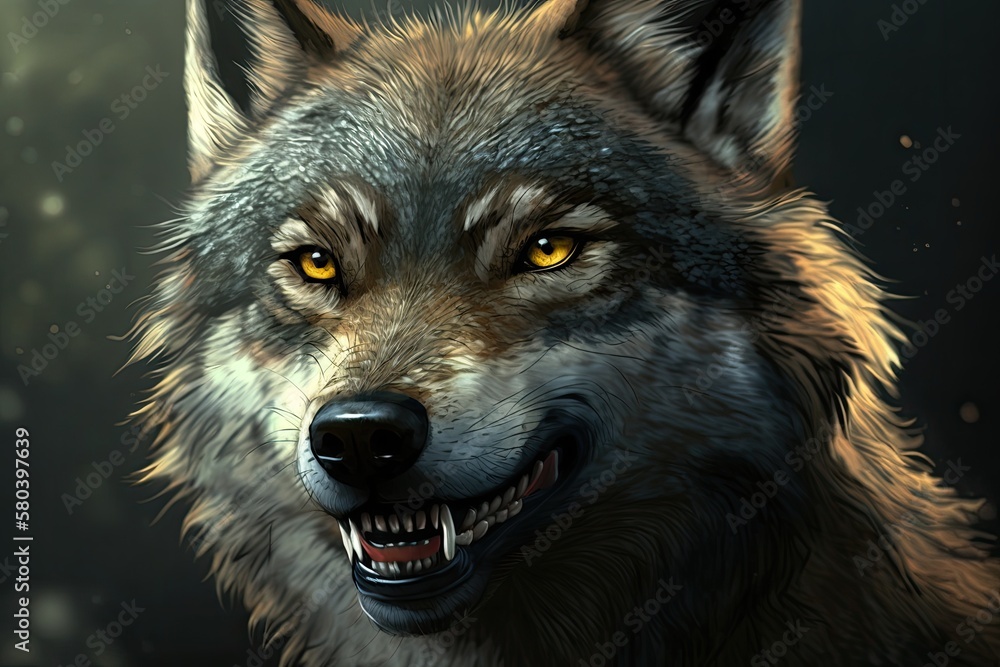 wolf's grin up close. Generative AI wolf's grin up close. Generative AI